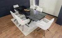 Set Masă Living Extensibilă CT241 Blat Sticlă Securizată Neagră cu 6 Scaune DCM0112AS Bej 4