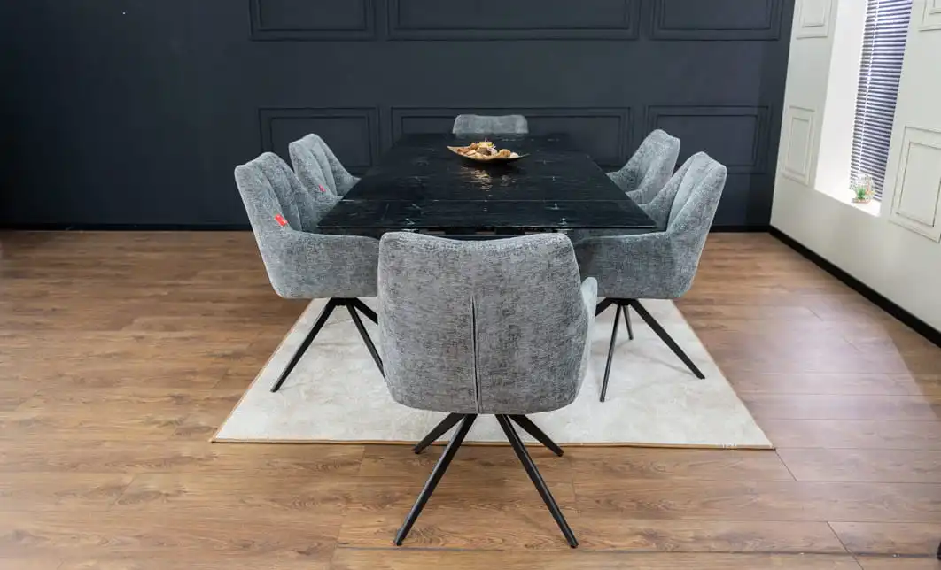 Set Masă Living Extensibilă CT241 Blat Sticlă Securizată Neagră cu 6 Scaune DCM0112AS Gri 5