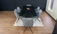 Set Masă Living Extensibilă CT241 Blat Sticlă Securizată Neagră cu 6 Scaune DCM0112AS Gri 6
