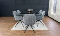 Set Masă Living Extensibilă CT241 Blat Sticlă Securizată Neagră cu 6 Scaune DCM0112AS Gri 7