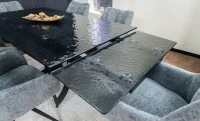 Set Masă Living Extensibilă CT241 Blat Sticlă Securizată Neagră cu 6 Scaune DCM0112AS Gri 9