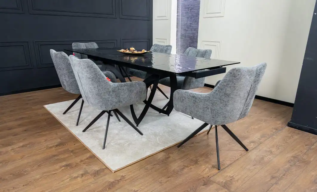 Set Masă Living Extensibilă CT241 Blat Sticlă Securizată Neagră cu 6 Scaune DCM0112AS Gri 3