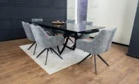 Set Masă Living Extensibilă CT241 Blat Sticlă Securizată Neagră cu 6 Scaune DCM0112AS Gri 3