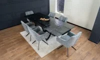 Set Masă Living Extensibilă CT241 Blat Sticlă Securizată Neagră cu 6 Scaune DCM0112AS Gri 2