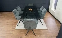 Set Masă Living Extensibilă CT241 Blat Sticlă Securizată Neagră cu 6 Scaune DCM0601AS Gri 6
