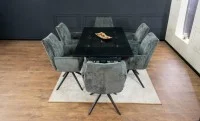 Set Masă Living Extensibilă CT241 Blat Sticlă Securizată Neagră cu 6 Scaune DCM0601AS Gri 7
