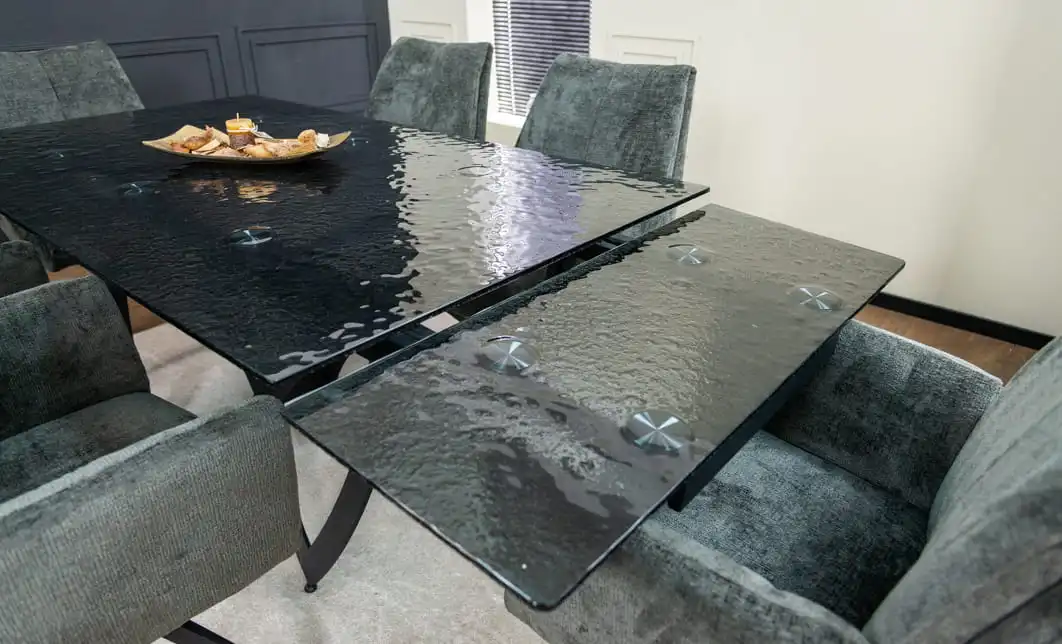 Set Masă Living Extensibilă CT241 Blat Sticlă Securizată Neagră cu 6 Scaune DCM0601AS Gri 9
