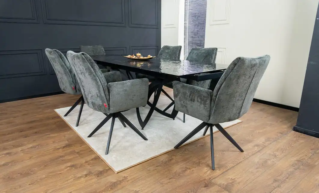 Set Masă Living Extensibilă CT241 Blat Sticlă Securizată Neagră cu 6 Scaune DCM0601AS Gri 2
