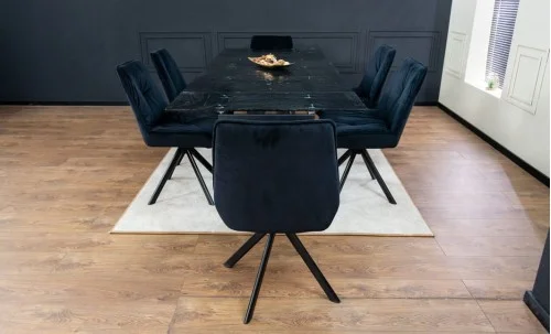 Set Masă Living Extensibilă CT241 Blat Sticlă Securizată Neagră cu 6 Scaune KJC356 Negre