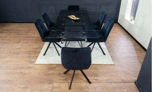 Set Masă Living Extensibilă CT241 Blat Sticlă Securizată Neagră cu 6 Scaune KJC356 Negre