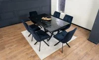 Set Masă Living Extensibilă CT241 Blat Sticlă Securizată Neagră cu 6 Scaune KJC356 Negre 1