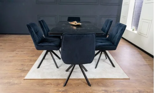 Set Masă Living Extensibilă CT241 Blat Sticlă Securizată Neagră cu 6 Scaune KJC356 Negre