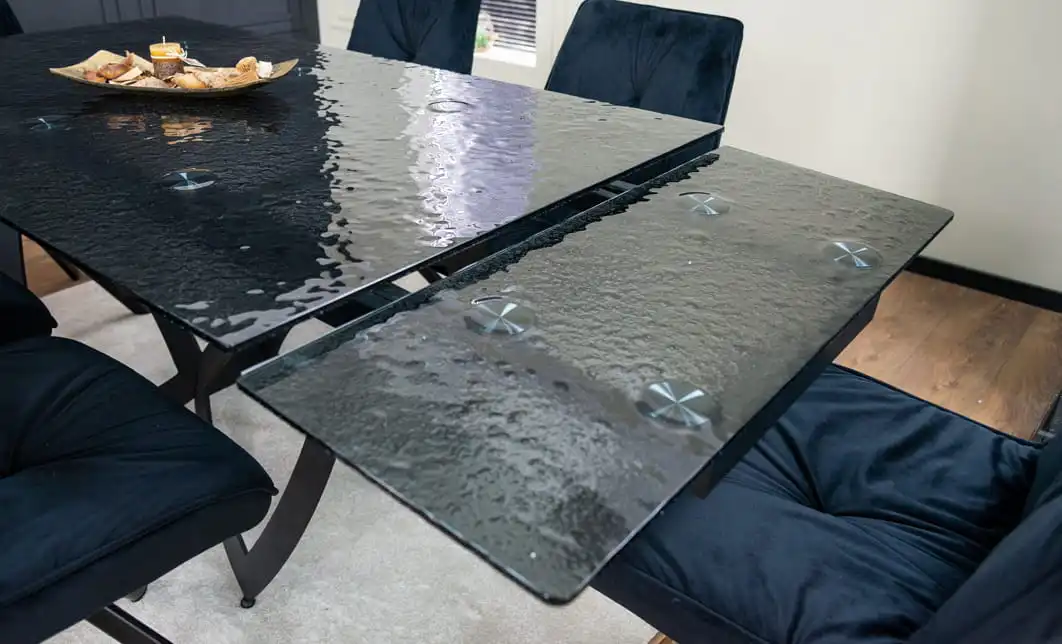 Set Masă Living Extensibilă CT241 Blat Sticlă Securizată Neagră cu 6 Scaune KJC356 Negre 9
