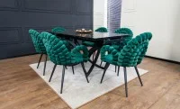 Set Masă Living Extensibilă CT241 Blat Sticlă Securizată Neagră cu 6 Scaune KJC376 Verzi 4