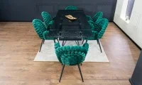 Set Masă Living Extensibilă CT241 Blat Sticlă Securizată Neagră cu 6 Scaune KJC376 Verzi 7