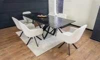 Set Masă Living Extensibilă CT241 Blat Sticlă Securizată Neagră cu 6 Scaune KJC3846 Bej 5