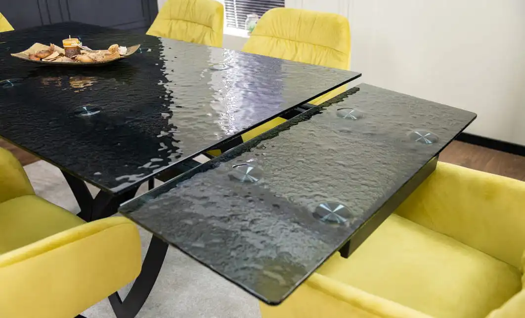 Set Masă Living Extensibilă CT241 Blat Sticlă Securizată Neagră cu 6 Scaune KJC4345 Muștar 10