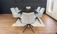 Set Masă Living Extensibilă CT241 Blat Sticlă Securizată Neagră cu 6 Scaune KJC77 Gri Deschis 7