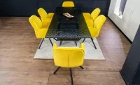 Set Masă Living Extensibilă CT241 Blat Sticlă Securizată Neagră cu 6 Scaune KJC80 Galbene 7