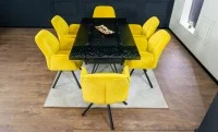 Set Masă Living Extensibilă CT241 Blat Sticlă Securizată Neagră cu 6 Scaune KJC80 Galbene 8