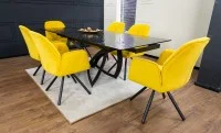 Set Masă Living Extensibilă CT241 Blat Sticlă Securizată Neagră cu 6 Scaune KJC80 Galbene 4