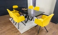 Set Masă Living Extensibilă CT241 Blat Sticlă Securizată Neagră cu 6 Scaune KJC80 Galbene 5