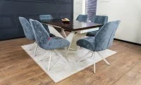 Set Masă Living Extensibilă CT242 Blat Sticlă Securizată cu 6 Scaune Tapițate DCM0104CS Gri 3