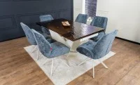 Set Masă Living Extensibilă CT242 Blat Sticlă Securizată cu 6 Scaune Tapițate DCM0104CS Gri 4