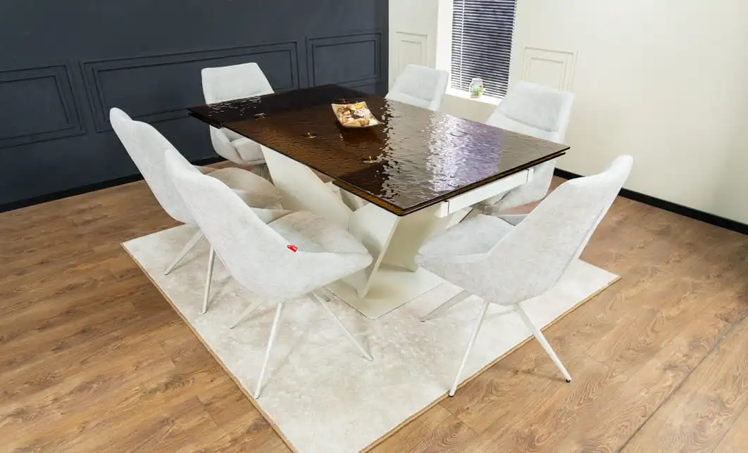 Set Masă Living Extensibilă CT242 Blat Sticlă Securizată cu 6 Scaune DCM0108CS Gri Deschis 4