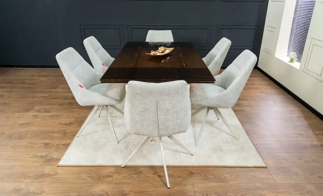 Set Masă Living Extensibilă CT242 Blat Sticlă Securizată cu 6 Scaune DCM0108CS Gri Deschis 5