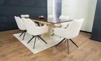 Set Masă Living Extensibilă CT242 Blat Sticlă Securizată cu 6 Scaune DCM0112AS Bej 2