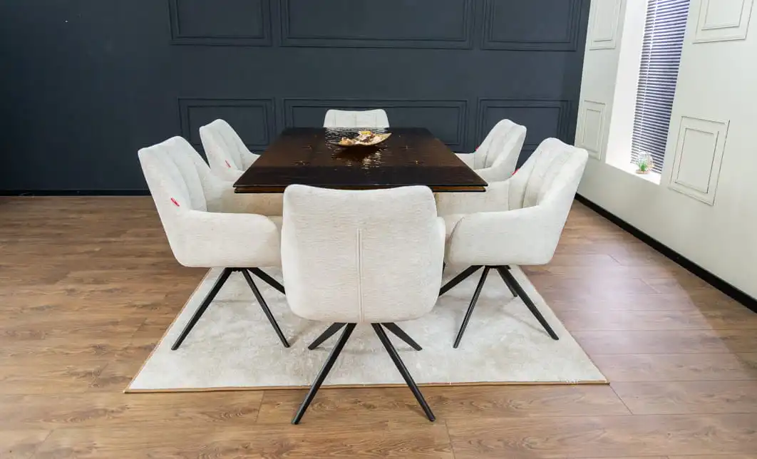 Set Masă Living Extensibilă CT242 Blat Sticlă Securizată cu 6 Scaune DCM0112AS Bej 6