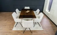 Set Masă Living Extensibilă CT242 Blat Sticlă Securizată cu 6 Scaune DCM0112AS Bej 7