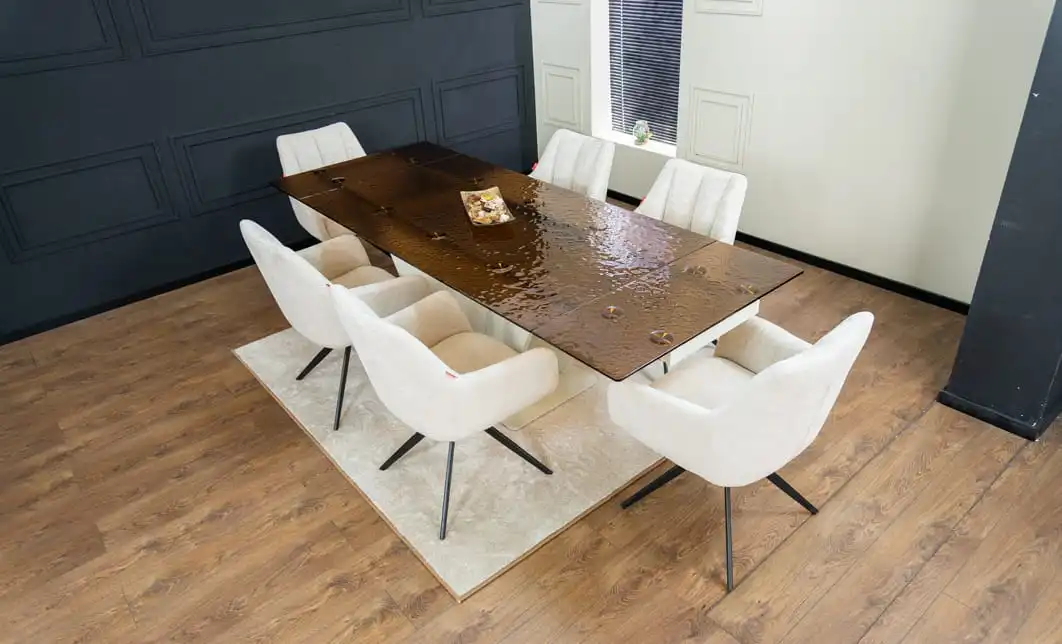 Set Masă Living Extensibilă CT242 Blat Sticlă Securizată cu 6 Scaune DCM0112AS Bej 4