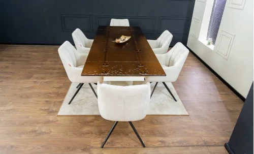 Set Masă Living Extensibilă CT242 Blat Sticlă Securizată cu 6 Scaune DCM0112AS Bej