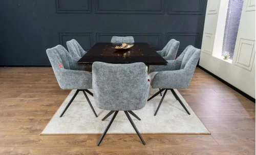 Set Masă Living Extensibilă CT242 Blat Sticlă Securizată cu 6 Scaune DCM0112AS Gri