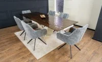 Set Masă Living Extensibilă CT242 Blat Sticlă Securizată cu 6 Scaune DCM0112AS Gri
