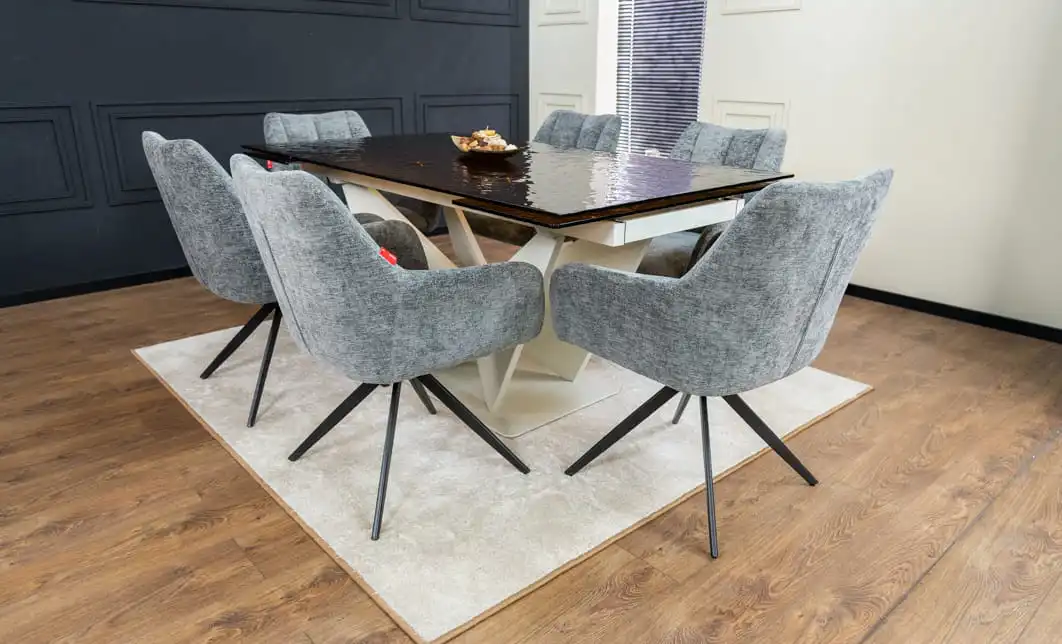 Set Masă Living Extensibilă CT242 Blat Sticlă Securizată cu 6 Scaune DCM0112AS Gri 4
