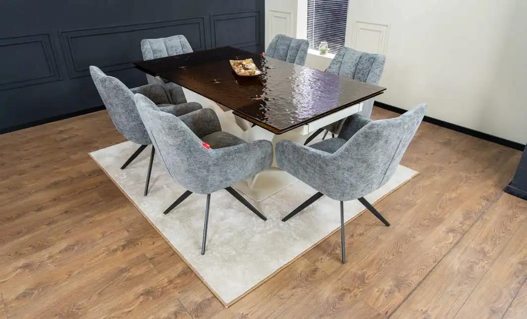 Set Masă Living Extensibilă CT242 Blat Sticlă Securizată cu 6 Scaune DCM0112AS Gri 5
