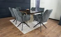 Set Masă Living Extensibilă CT242 Blat Sticlă Securizată cu 6 Scaune DCM0601AS Gri Închis 3