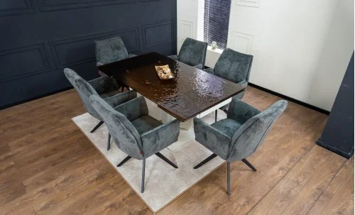 Set Masă Living Extensibilă CT242 Blat Sticlă Securizată cu 6 Scaune DCM0601AS Gri Închis