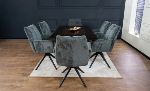 Set Masă Living Extensibilă CT242 Blat Sticlă Securizată cu 6 Scaune DCM0601AS Gri Închis