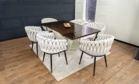 Set Masă Living Extensibilă CT242 Blat Sticlă Securizată cu 6 Scaune KJC11 Bej 1