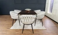 Set Masă Living Extensibilă CT242 Blat Sticlă Securizată cu 6 Scaune KJC11 Bej 5