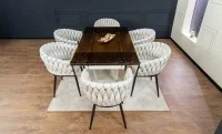 Set Masă Living Extensibilă CT242 Blat Sticlă Securizată cu 6 Scaune KJC11 Bej 6