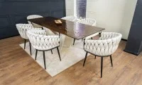Set Masă Living Extensibilă CT242 Blat Sticlă Securizată cu 6 Scaune KJC11 Bej 3
