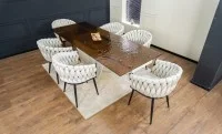 Set Masă Living Extensibilă CT242 Blat Sticlă Securizată cu 6 Scaune KJC11 Bej 4