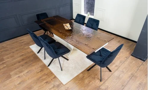 Set Masă Living Extensibilă CT242 Blat Sticlă Securizată cu 6 Scaune KJC356 Negre