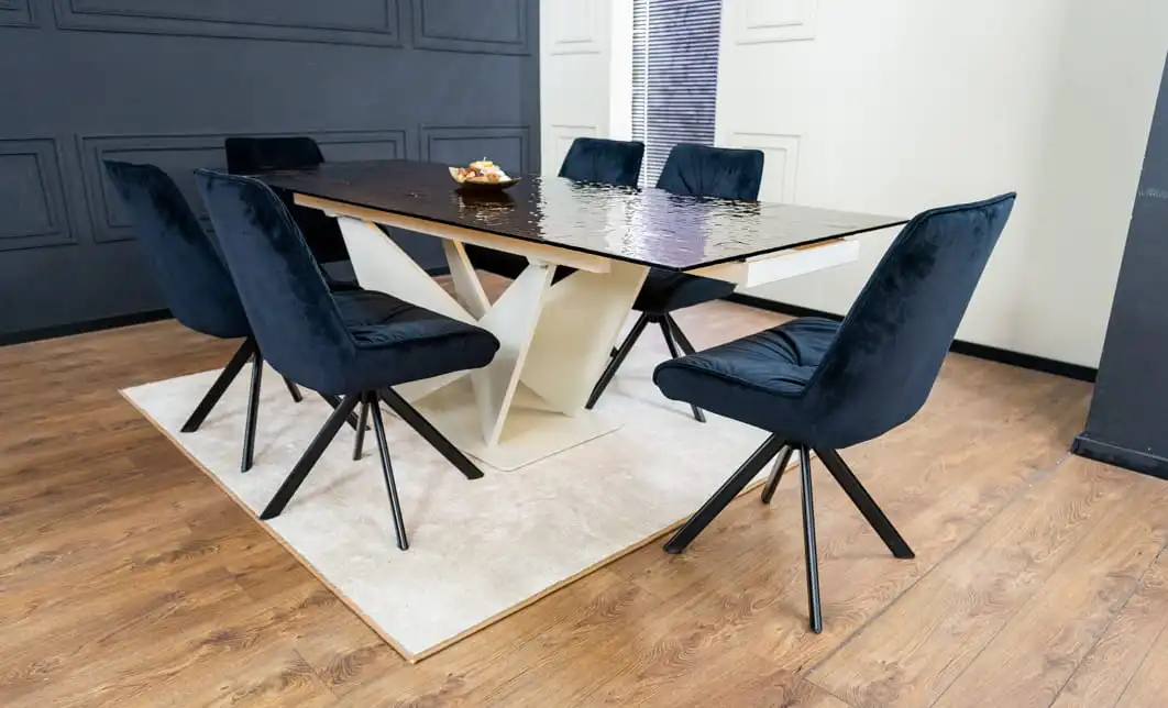 Set Masă Living Extensibilă CT242 Blat Sticlă Securizată cu 6 Scaune KJC356 Negre 5