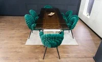 Set Masă Living Extensibilă CT242 Blat Sticlă Securizată cu 6 Scaune KJC376 Verzi 6